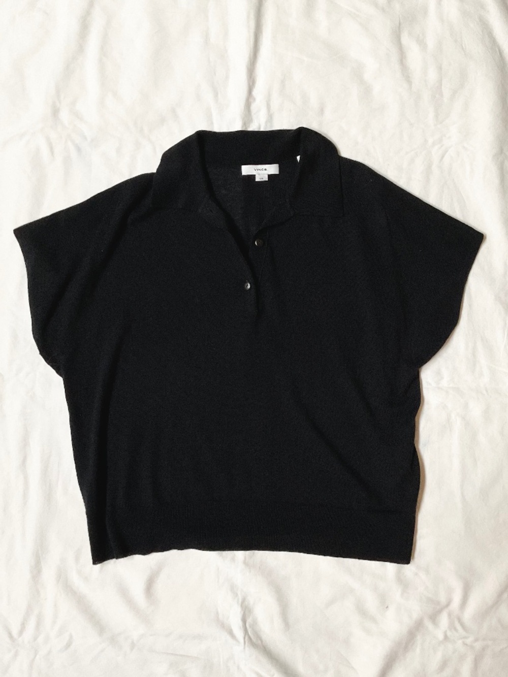 Vince. Short Sleeve Wool Blend Black Polo Sweater